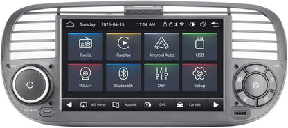 Fast Boot Linux Autoradio Compatible with Fiat 500 2007-2015 | Plug & Play | Bluetooth/Wireless CarPlay/Android Auto/FM/AM/RDS/USB | 100W DSP |Black