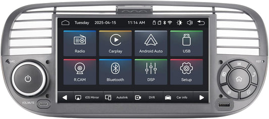 Fast Boot Linux Autoradio Compatible with Fiat 500 2007-2015 | Plug & Play | Bluetooth/Wireless CarPlay/Android Auto/FM/AM/RDS/USB | 100W DSP |Black