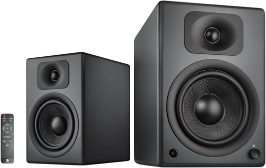 wavemaster TWO PRO stone gray – luidsprekersysteem (110 Watt) met Bluetooth streaming, digitale poorten en IR-afstandsbediening actieve boxen gebruik voor tv/tablet/smartphone, donkergrijs (66352)