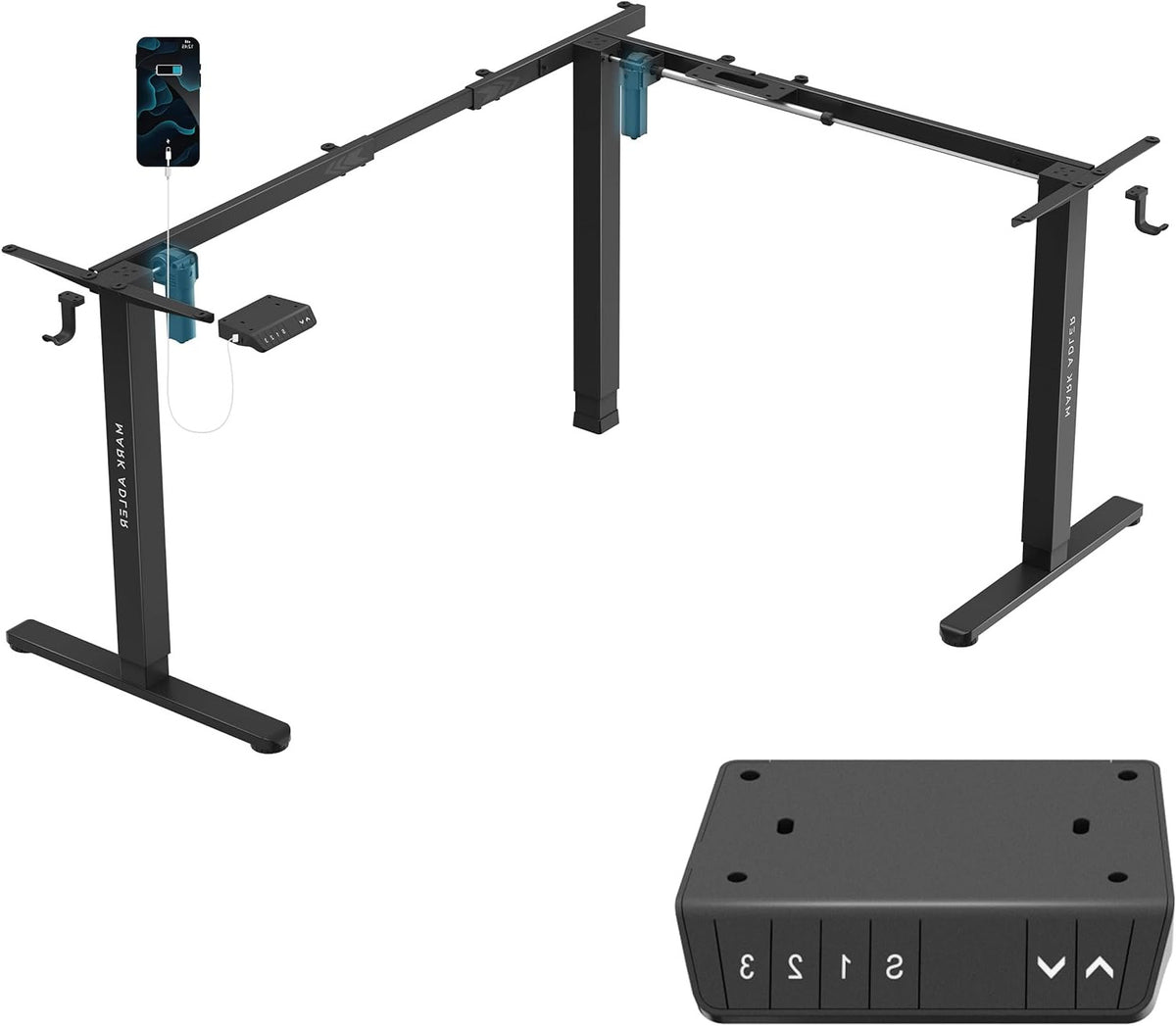 MARK ADLER Xeno 7.6 Electric Desk Frame Double Motor Height Adjustable Ergonomic Corner Desk Max Capacity 80 kg Memory Function Robust Frame Sitting Bar Table Black - QUORE