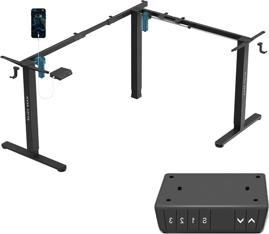 MARK ADLER Xeno 7.6 Electric Desk Frame Double Motor Height Adjustable Ergonomic Corner Desk Max Capacity 80 kg Memory Function Robust Frame Sitting Bar Table Black - QUORE
