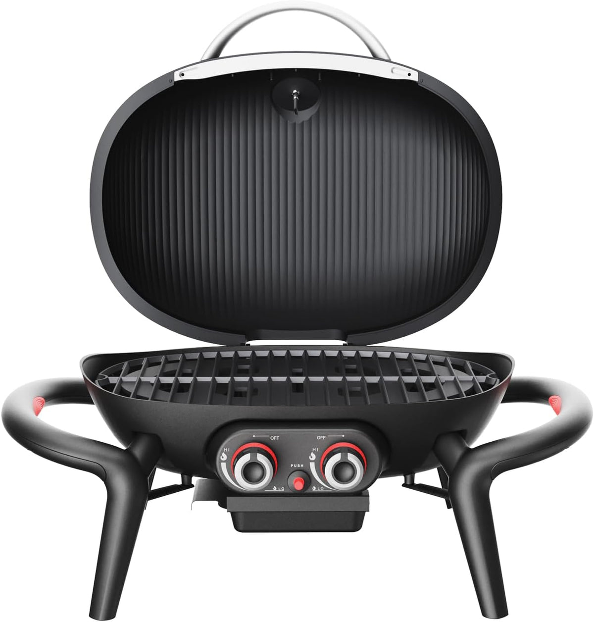 TAINO KENAI Gas Barbecue for Camping, Table Grill, Balcony Grill, Gas, Outdoor Kitchen, Thermometer, Aluminium Casting, Black - QUORE