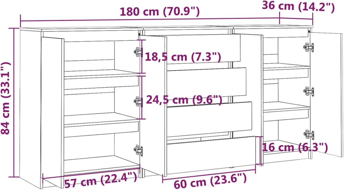 Tidyard 3pcs side cabinets sideboard cabinet side cabinet multi-function cabinet standing cabinet solid pine - QUORE