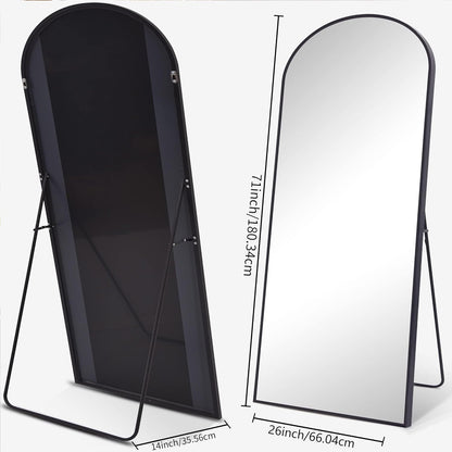 KOCUUY Bogen Staande spiegel, 179 x 65 cm, grote gebogen full-body spiegel, grote wandspiegel met zwart aluminium frame, hangend, staand, kantelbaar, voor woonkamer, slaapkamer en hal