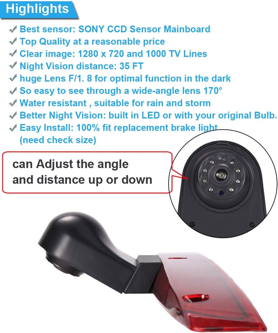 HD Parkeerhulp voor auto, caravan, bestelwagen, remlicht, achteruitrijcamera met instelbare hoek, vervanging voor Mercedes Benz Viano Vito W639 V6 bestelwagen, achteruitrijcamera + 7 inch monitor