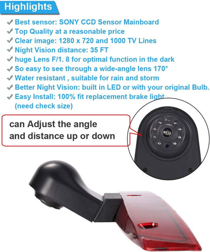 HD Parkeerhulp voor auto, caravan, bestelwagen, remlicht, achteruitrijcamera met instelbare hoek, vervanging voor Mercedes Benz Viano Vito W639 V6 bestelwagen, achteruitrijcamera + 7 inch monitor