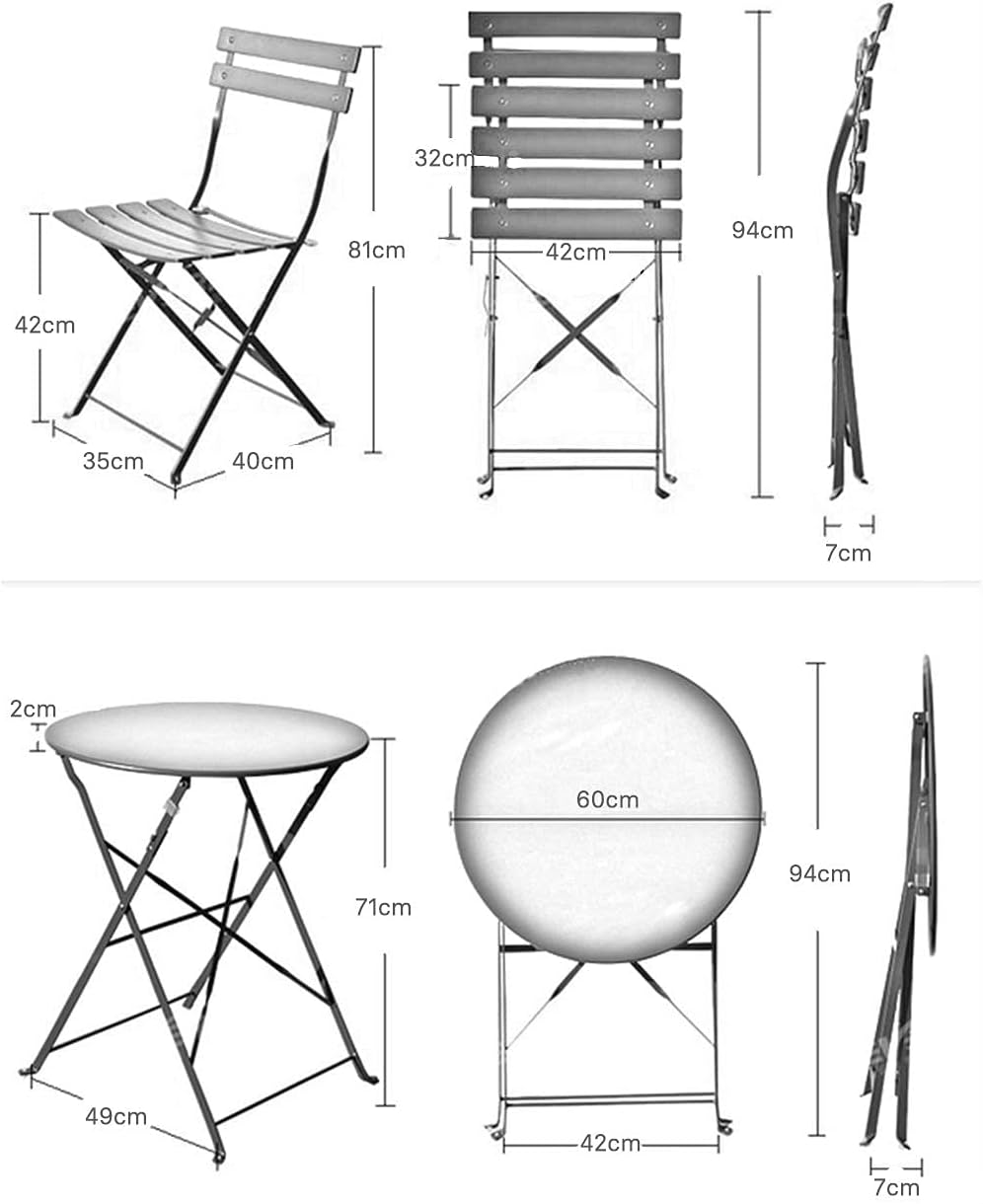 Grand patio Bistro Set 3 stuks, balkonset met 2 stoelen en 1 tafel, inklapbaar, gepoedercoat staal, tuinmeubelset voor binnenplaats, tuin, buiten (pauwenblauw)