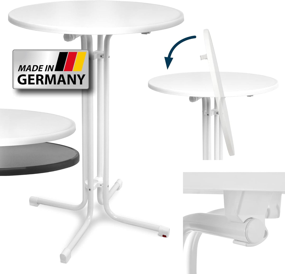 Beautissu Statafel Sylt Ø 80 cm Wit – Eettafel rond Indoor en Outdoor Inklapbare Tafel – Vouwtafel Partytafel