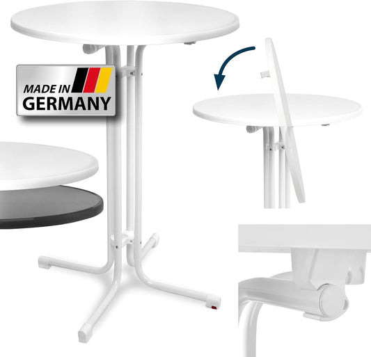 Beautissu Statafel Sylt Ø 80 cm Wit – Eettafel rond Indoor en Outdoor Inklapbare Tafel – Vouwtafel Partytafel