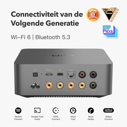 WiiM Amp Ultra met Voice Remote 2 | 100W streamingversterker met ESS ES9039Q2M DAC & Dual TI TPA3255 versterkers | Ingebouwde RoomFit EQ & Touchscreen | HDMI ARC, Optische & RCA-ingangen | Space Grijs