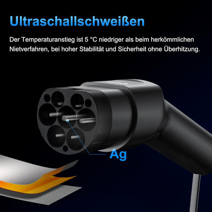 GONEO Mobile Wallbox 11 kW laadstation, 3-fasig, 8-16 A instelbaar, met timer 2-8 uur, oplaadkabel type 2 naar CEE-stekker en Schuko stekker (7 m), IP66 bescherming, EV oplader voor model Y/3 en