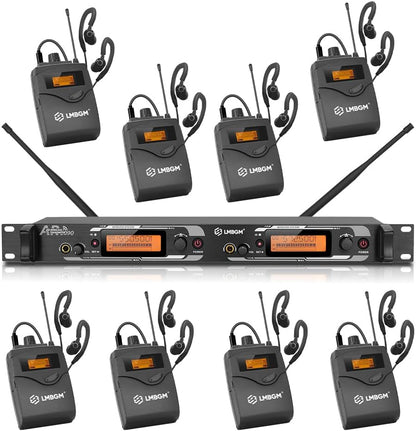 Draadloos Mono In-Ear Monitorsysteem – Draadloze In-Ear Monitor – IEM Systeem – Podium Monitorsysteem – In-Ear Bewakingssysteem – 2 Kanalen, 8 Bodypack-Ontvangers – Ultra-Lage Latentie <5 ms – Tot 100 Meter Bereik