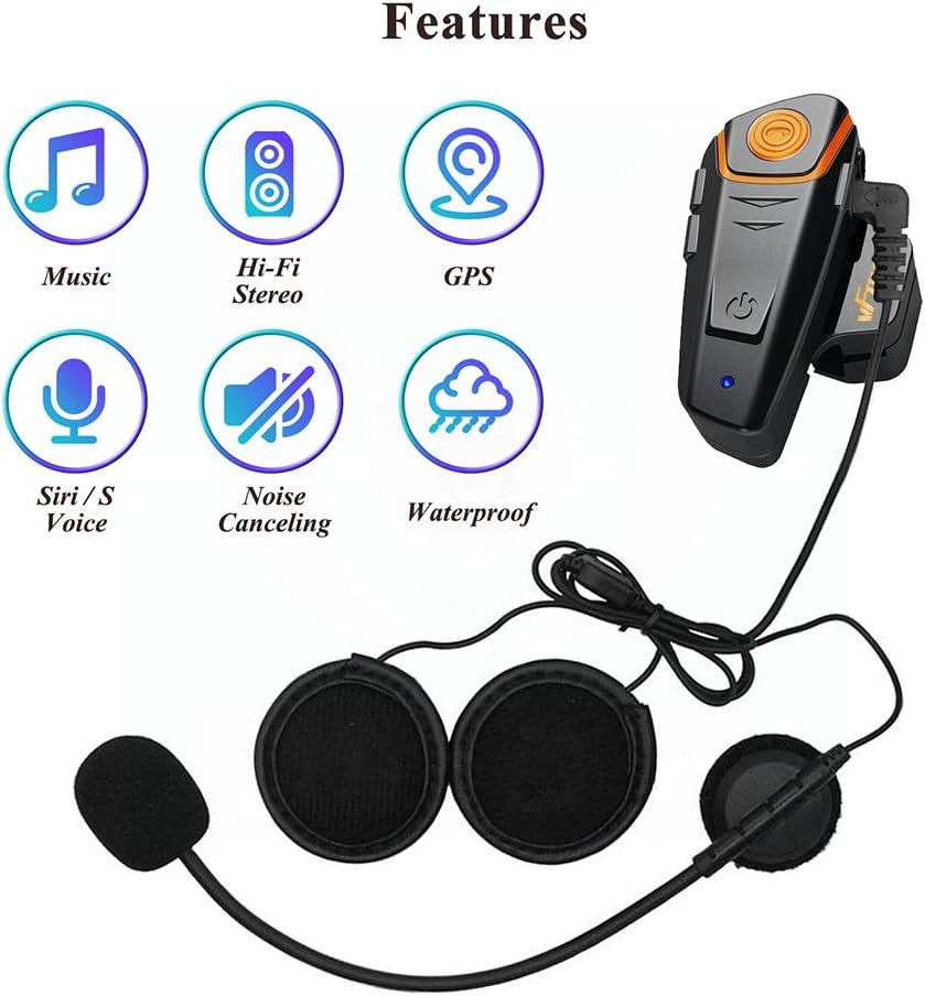 Qaurora BT-S2 1000 m Bluetooth Headset Waterdichte Motorfiets Helm Intercom voor 2 of 3 Bestuurders - 2,5 mm Audio voor Walkietalkie, GPS, Handsfree MP3-Speler, FM-Radio