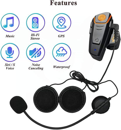 Qaurora BT-S2 1000 m Bluetooth Headset Waterdichte Motorfiets Helm Intercom voor 2 of 3 Bestuurders - 2,5 mm Audio voor Walkietalkie, GPS, Handsfree MP3-Speler, FM-Radio