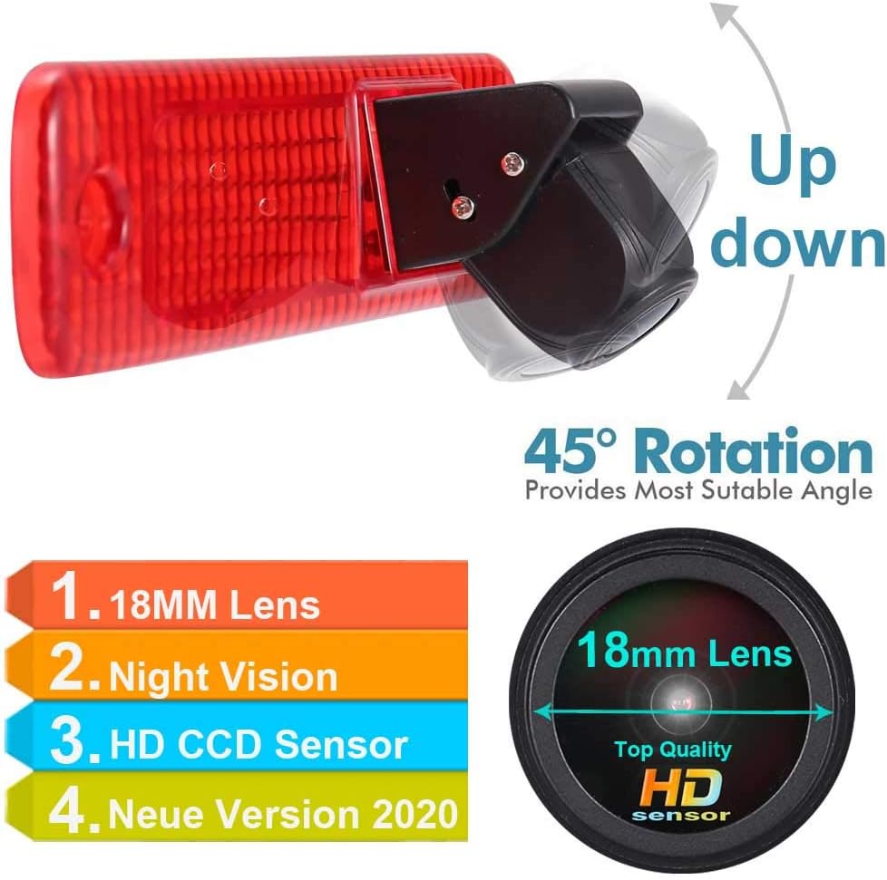 「Achteruitrijcamera, transportster + 7 inch TFT LCD-beeldscherm, monitor: remlicht auto dak achteruitrijcamera voor Ford Transit achterdeur, Transporter Van 3 bouwjaar 04.2006-01.2009/Transit MK7 Tourneo/Furgon MK4