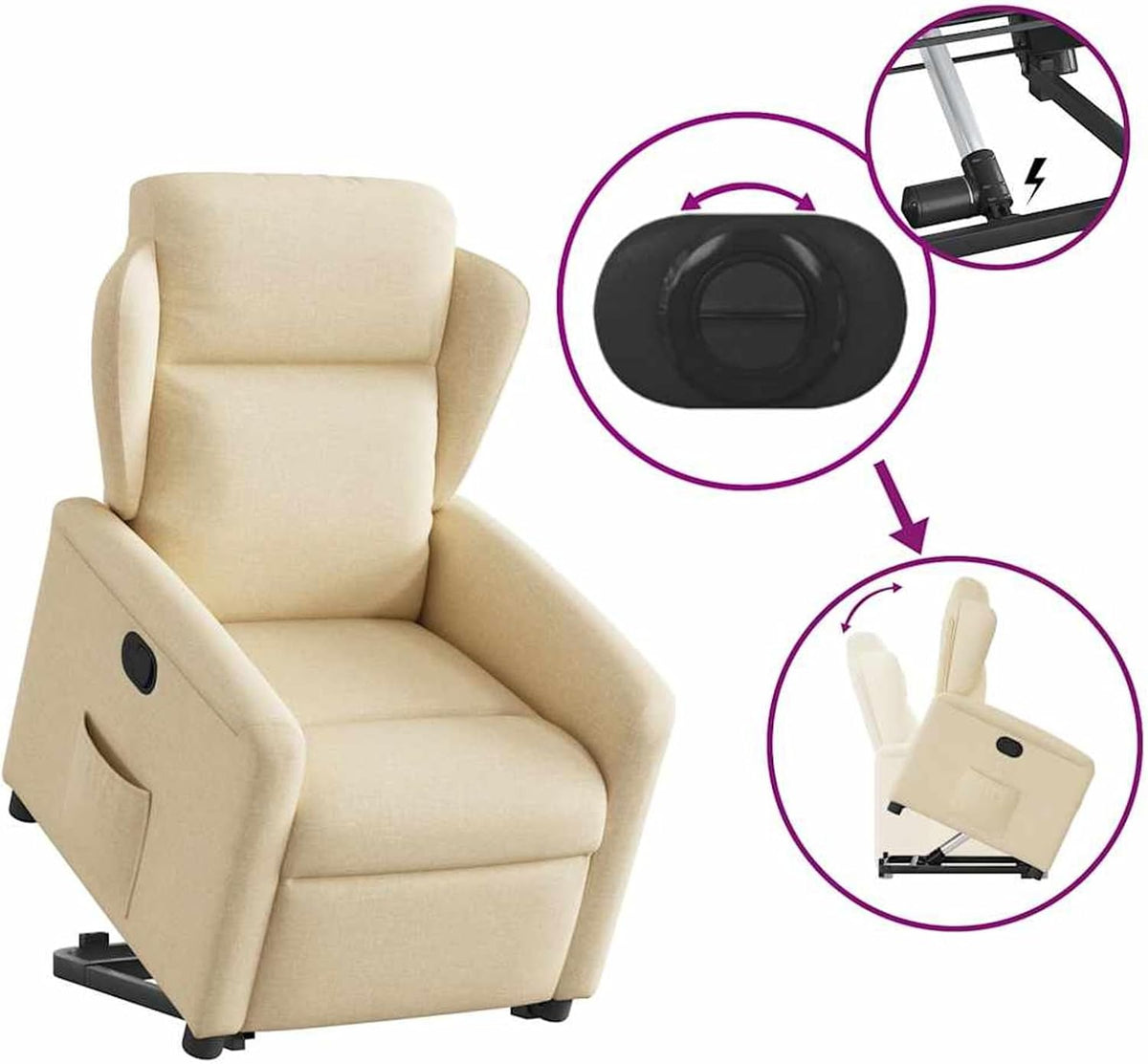 Relaxstoel – Opstahulpstoel – Elektrische Relaxstoel – TV Stoel – Slaapstoel – Crème Stof – Elektrische Opstahulp – Verstelbare Rugleuning Tot 135 Graden