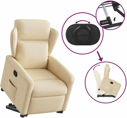 Relaxstoel – Opstahulpstoel – Elektrische Relaxstoel – TV Stoel – Slaapstoel – Crème Stof – Elektrische Opstahulp – Verstelbare Rugleuning Tot 135 Graden