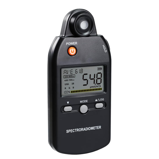 PAR-meter, Spectroradiometer Quantum PPFD-meter, Full-Spectrum Lichtmeting 320-800nm | UV, Zichtbare & IR-analyse, Kleurweergave, Plantengroeitesten | Gegevensrecord, MAX/MIN/AVG, statiefbevestiging