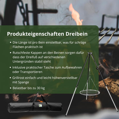 HeRo24 Driepoot grillframe, zwenkgrill, 170 cm, tripod grillstandaard met zwengel, in hoogte verstelbare grill-driepoot voor haard en kampvuur, zonder grillrooster
