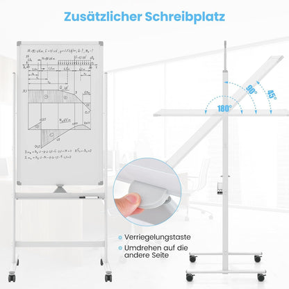 FANTASK Dubbelzijdig mobiel whiteboard, 60 x 100 cm, in hoogte verstelbaar magnetisch whiteboard met wieltjes, standaard en pennenbakje, incl. accessoires voor school, kantoor, thuis (wit)