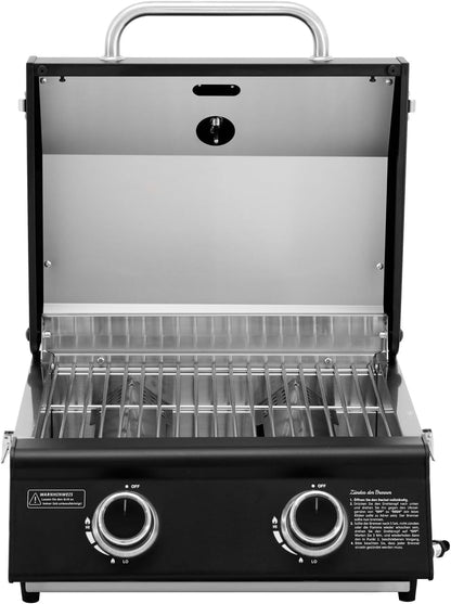 TAINO Platinum Compact Dark Table Grill 2 Burners Gas Grill Compact Camping Mini Grill Portable BBQ - QUORE