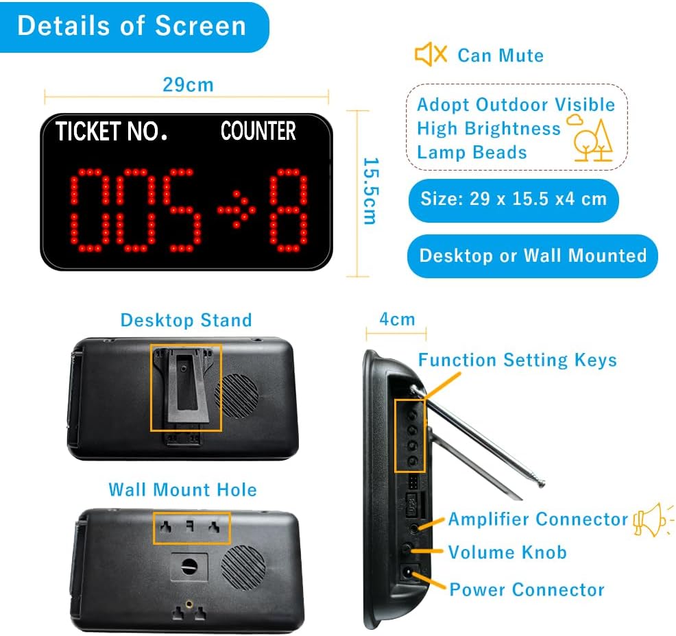 Queue Call System for Multiple Counters | Call Buttons +Caller ID+Ticket Dispenser(3+1+1) | Queue Management, Calling Queuing Client to the Right Counter - QUORE