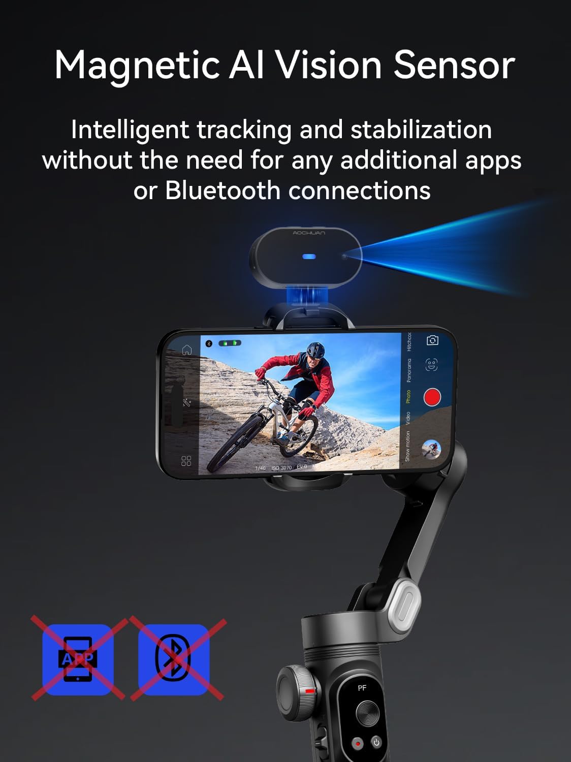 AOCHUAN Gimbal Stabilizer voor iPhone, Gimbal w/AI Vision Sensor voor Face Tracking, 3-assige telefoonstabilisator w/draadloos opladen voor vlog-opname, compatibel met iPhone/Android-Smart AI XPro