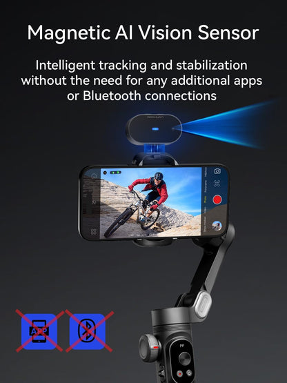 AOCHUAN Gimbal Stabilizer voor iPhone, Gimbal w/AI Vision Sensor voor Face Tracking, 3-assige telefoonstabilisator w/draadloos opladen voor vlog-opname, compatibel met iPhone/Android-Smart AI XPro