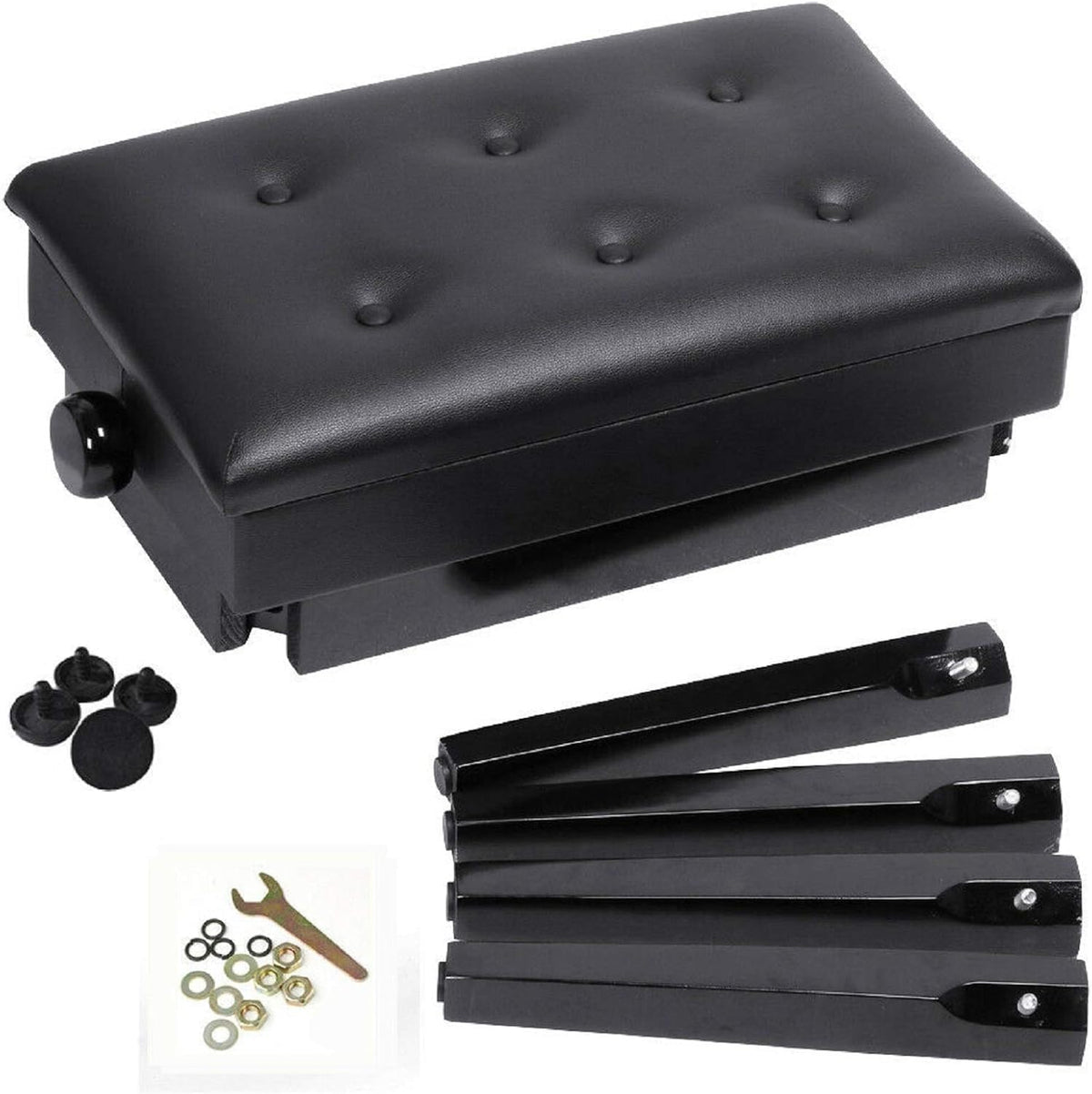 Piano zitbank 56 x 33,5 x 58 cm Verstelbare hoogte met PU leder Gepolsterde zitkussen Opbergruimte Smaak Afbergvak Hocker Zwart