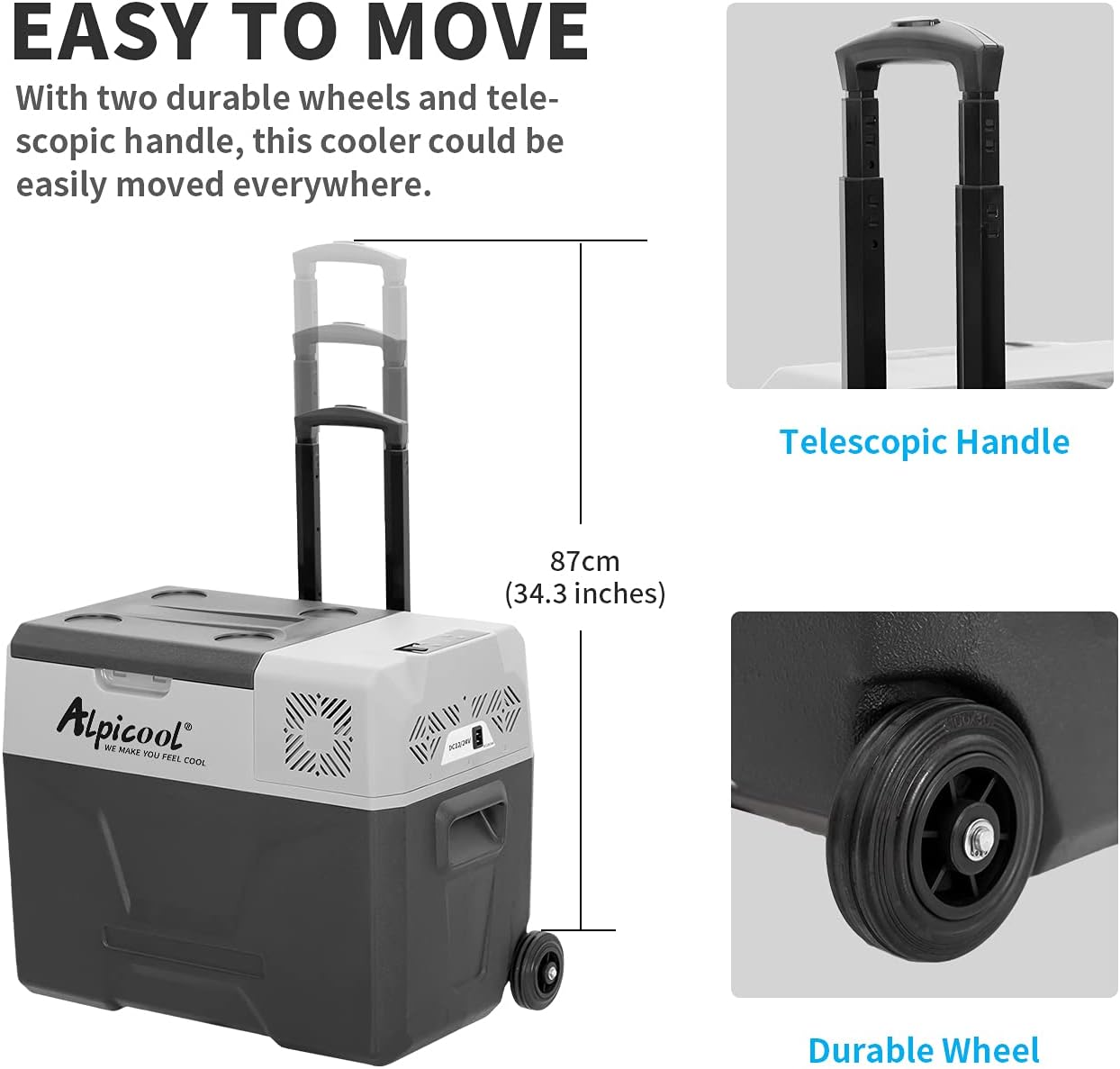 Alpicool CX40 elektrische compressor Koelbox/vriesbox, 40L Mini koelkast 12/24 V en 230 V, Autokoelkast voor auto, vrachtwagen, camping met stopcontact en USB-poort