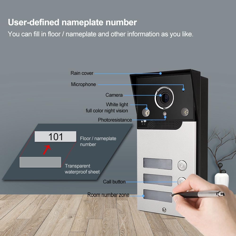 WLAN draadloze video-deurintercom, 1080P buitencamera, 7 inch touchscreen draadloze monitor, PIR bewegingsdetectie, nachtzicht, Tuya APP-bediening (voor 3 gezinnen)