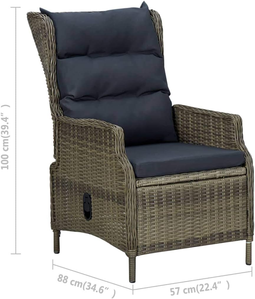 vidaXL Garden chair adjustable with ottoman poly rattan brown - QUORE