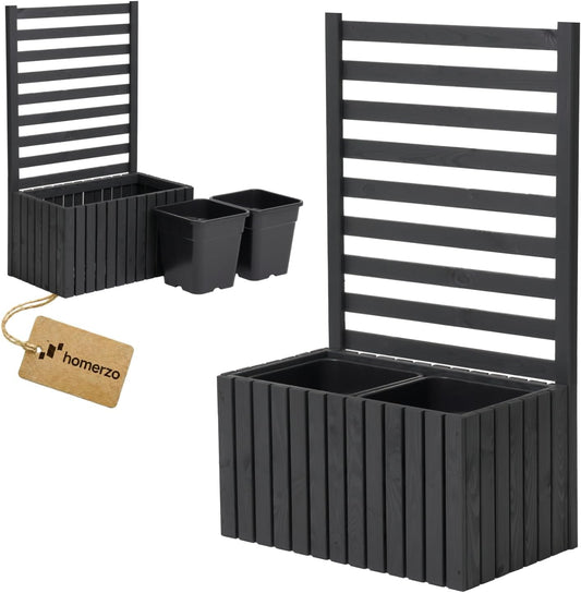 Trellis Planter with Planter, Wooden Flower Box for Garden, Balcony, Patio, Raised Bed with 18 L Plastic Plant Insert (Vertical Anthracite, 67 x 36 x 35 cm H115) - QUORE
