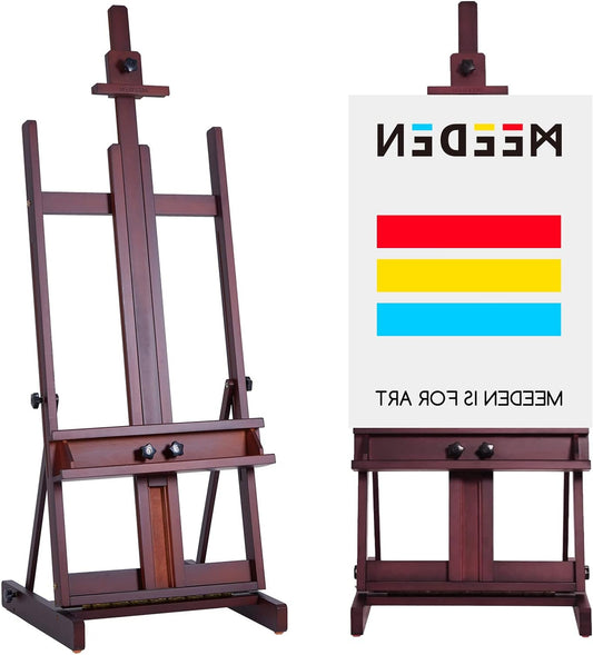 H-frame Ezel – Schildersezel – Kunstenaarsstandaard – Tekenezel – Atelier Ezel – Hoogwaardig Europees Beukenhout – Verstelbaar Tot 198 cm Canvas – Ingebouwde Opberglade – Diepe Walnootkleur