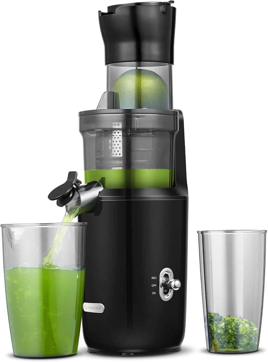 AMZCHEF Juicer Machine met 80MM Grote Opening voor Heel Fruit - 200W Krachtige Cold Press Juicer met Upgrade Auger, Dubbellaags Filter, Retro Schakelaar, Stille Motor - Zwart