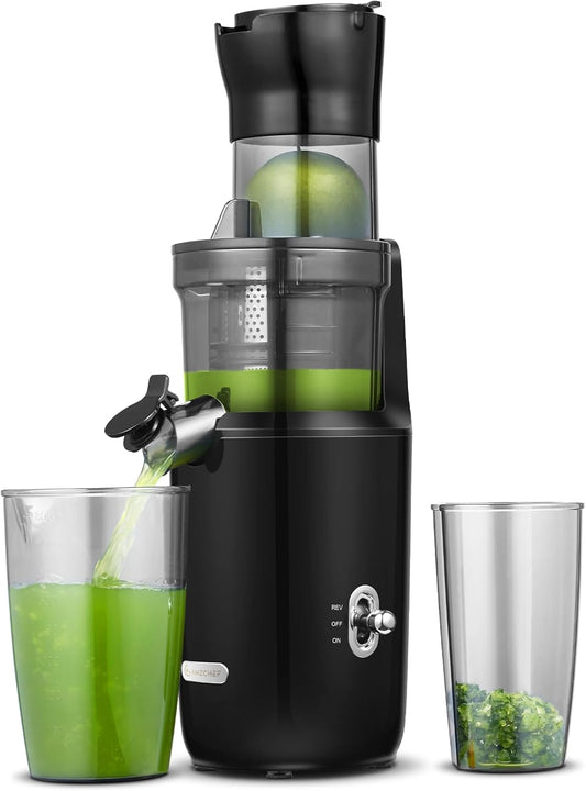AMZCHEF Juicer Machine met 80MM Grote Opening voor Heel Fruit - 200W Krachtige Cold Press Juicer met Upgrade Auger, Dubbellaags Filter, Retro Schakelaar, Stille Motor - Zwart