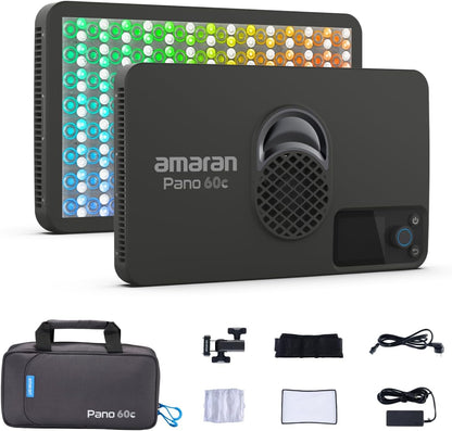 amaran Pano 60c Kit 60W RGBWW full-colour paneellamp met 22.220 Lux @ 0,5 m, USB-C PD, inclusief softbox, rooster, diffuser, draagtas voor fotografie en video - antraciet