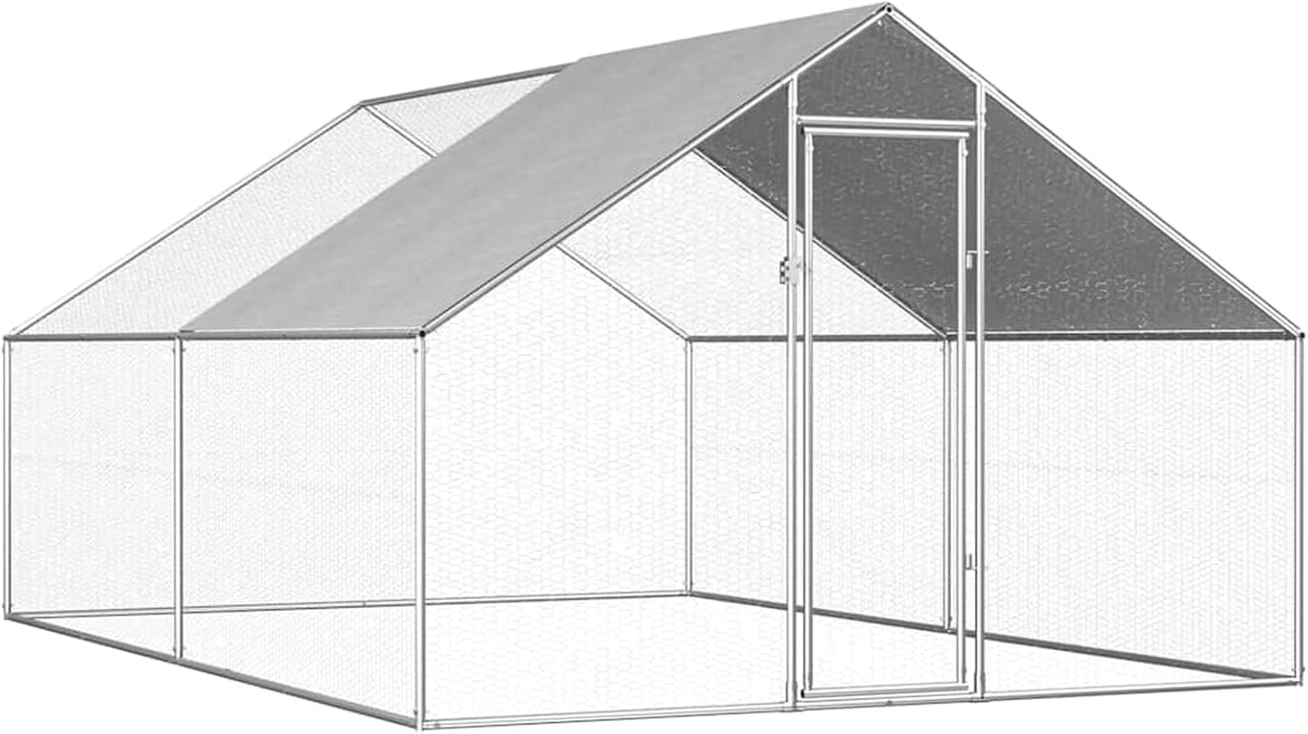 Gecheer Outdoor Chicken Coop, 2.75 x 4.00 x 1.92 m, Galvanised Steel, Large Outdoor Enclosure Weatherproof, for Chickens and Small Animals - QUORE