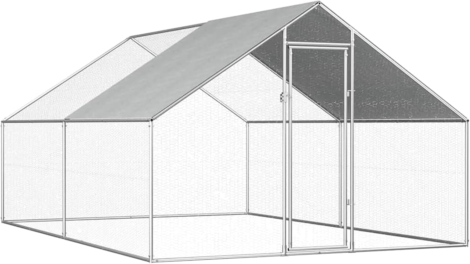 Gecheer Outdoor Chicken Coop, 2.75 x 4.00 x 1.92 m, Galvanised Steel, Large Outdoor Enclosure Weatherproof, for Chickens and Small Animals - QUORE