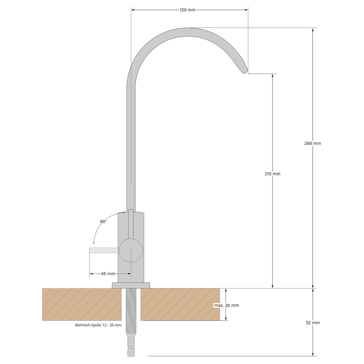 Ondertafelwaterfiltersysteem – Onderbouw Waterfilter – Waterfilter Voor Onder De Gootsteen – Keukенwaterfilter – Drinkwaterfilter Met 1-Weg Waterkraan, Zonder Digiflow – Instelbare Bypass 0-70% – Vermindert Kalk En Verbetert De Smaak