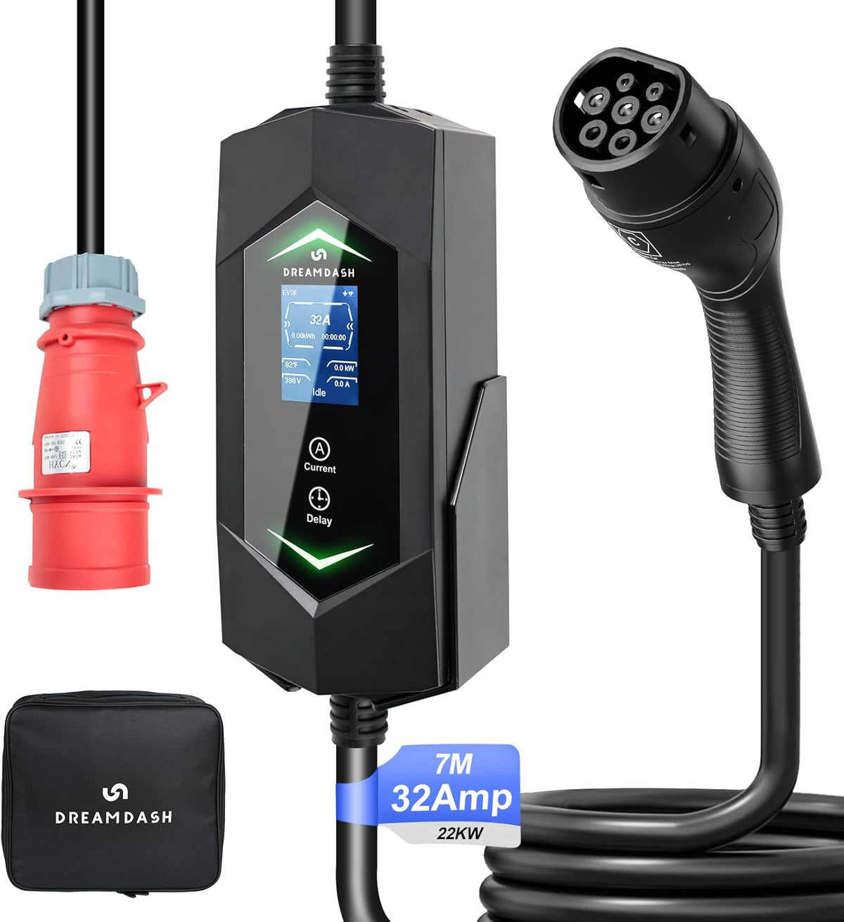 <font dir="auto" style="vertical-align: inherit;"><font dir="auto" style="vertical-align: inherit;">        Mobile Wallbox charging station 22KW [3-phase] red CEE 32A to type 2 7M charging cable, adjustable 6-32A, 1-12 hours, IP65, -30 °C to 50 °C, IEC 62