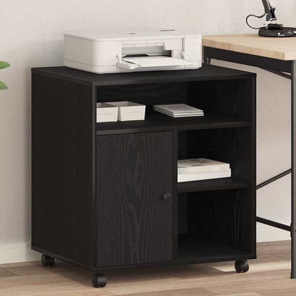Large Black Oak ( Wood) Printer Stand with 4-Wheel-like Legs, Heavy-Duty Desktop Printing Cabinet, Space-Saving Organizer with Shelves & White-Tipped Feet, Easy Assembly, 60x50x67cm for /Office Printer, Scanner,