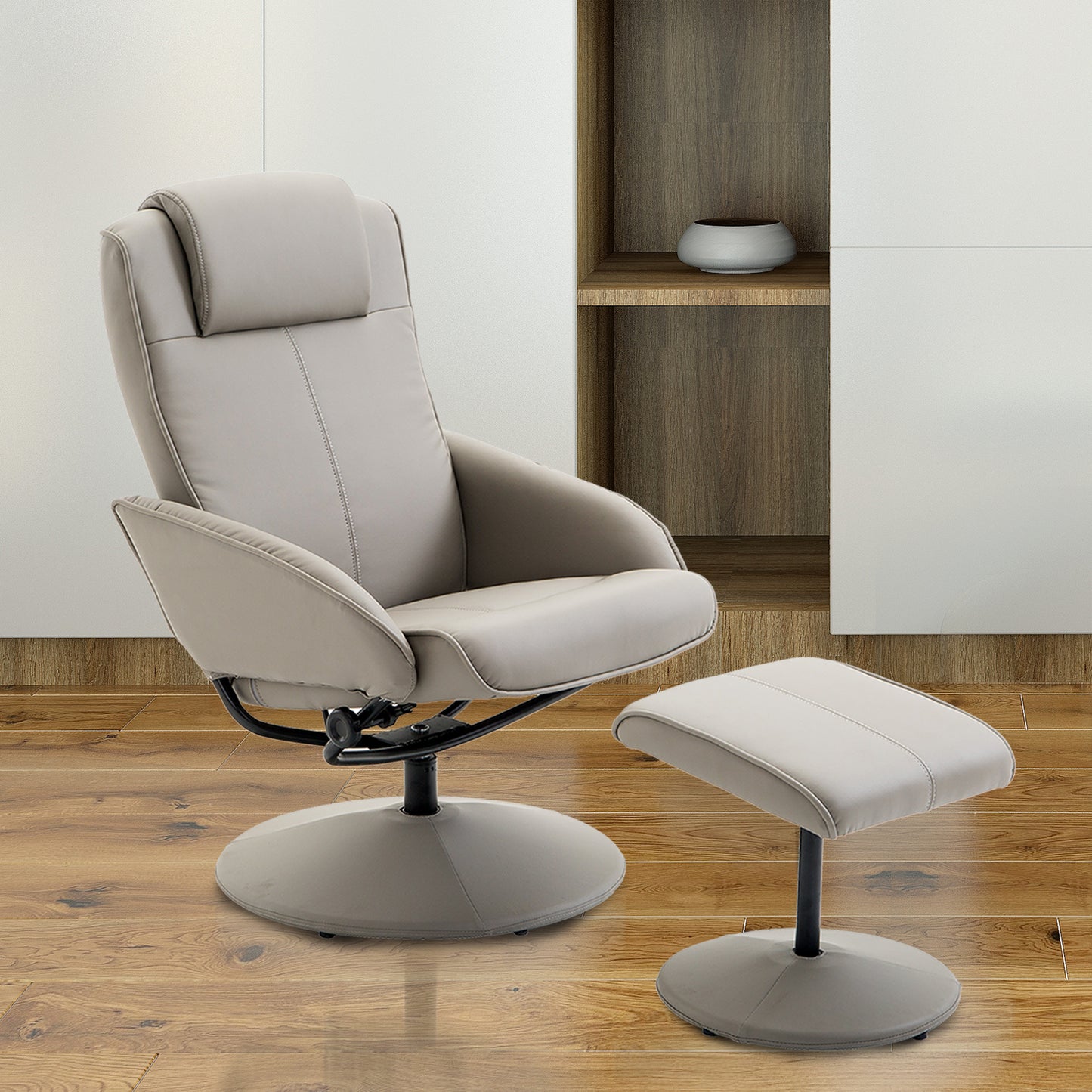Relaxstoel – TV Stoel – Fauteuil – Draaistoel – Lounge Stoel – Grijs – 360° Draaibaar – Met Voetenbank