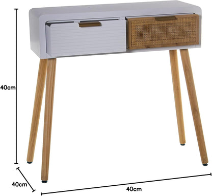 DRW Ingangstafel met 2 schuifladen van MDF en rotan in wit en natuur 80 x 30 x 78 cm