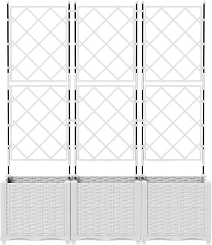 Gecheer Trellis 42002908 Tuinplantenbak, 3 stuks, wit, 120 x 40 x 143 cm, bloembak, bloembak, bloempot, voor balkon, tuin, terras, bloemen - QUORE