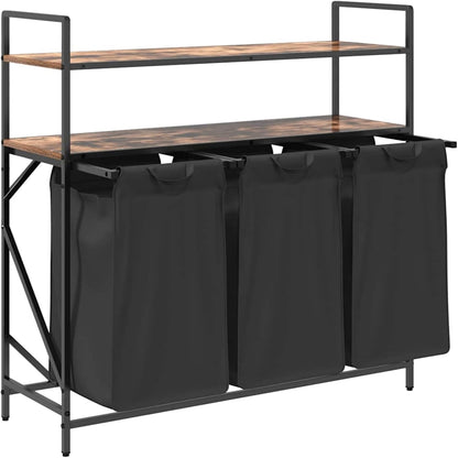 Wasmand – Wasbak – Wascontainer – Wasbox – Waskuip – 3 Compartimenten – Stalen Frame Met Eiken Planken