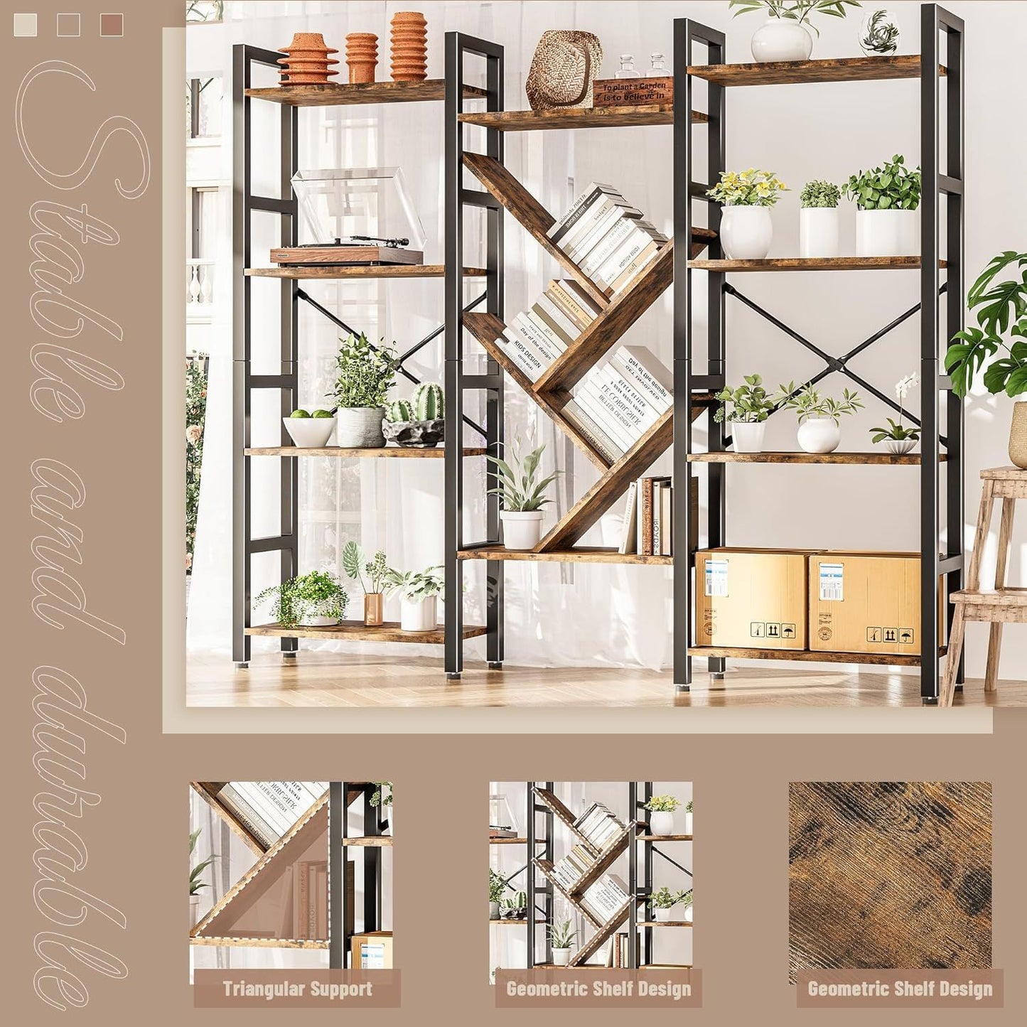 Large Modern 4-Tier Bookshelf with Display Shelf - Heavy-Duty & Metal Frame Bookcase, Freestanding Tall Shelf Unit Suitable for Living Room, Bedroom, Home Office - Assembly, Space-Saving Furniture