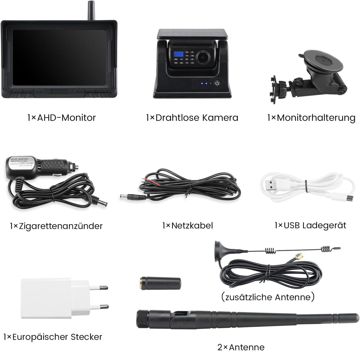 Magnetische draadloze achteruitrijcamera op zonne-energie, 5 inch monitor, AHD 1080P, achteruitrijcamera, oplaadbare batterij, geen bedrading, geen boren, draadloze back-upcamera voor