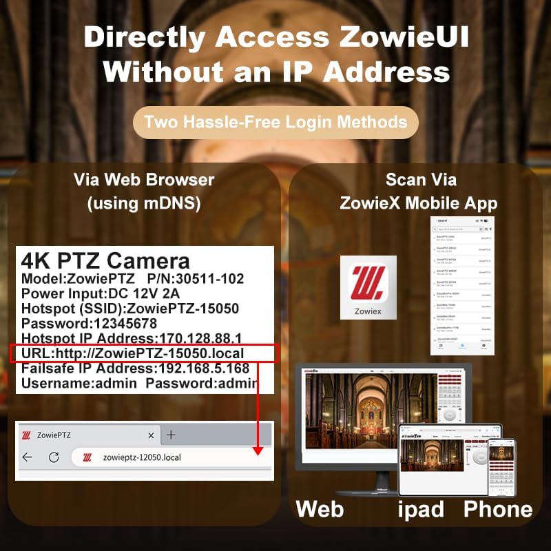 Zowietek 4K PTZ-camera (native NDI|HX3), Ergo-Ease afstandsbediening, ZowieX App, 25x optisch + 12x digitaal, SDI/HDMI/USB, RTSP/RTMP/SRT. Perfect voor vergaderingen, kerk, evenementen, onderwijs.