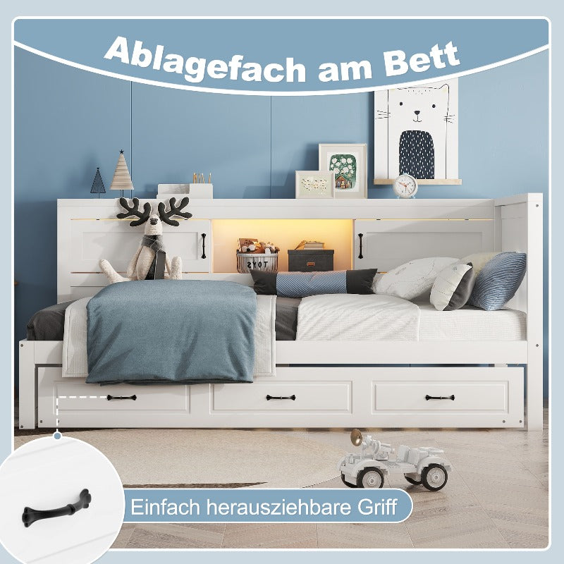 Bankbed – Slaapbank – Bedbank – Logeerbed – Slaapstoel – Modern Wit – Uitschuifbaar 90x200 cm – Opbergruimte Onder Bed Met Wieltjes